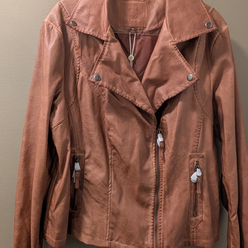 NWT Women's 1X Faux Leather Motorcycle Jacket Zipper Cuffs